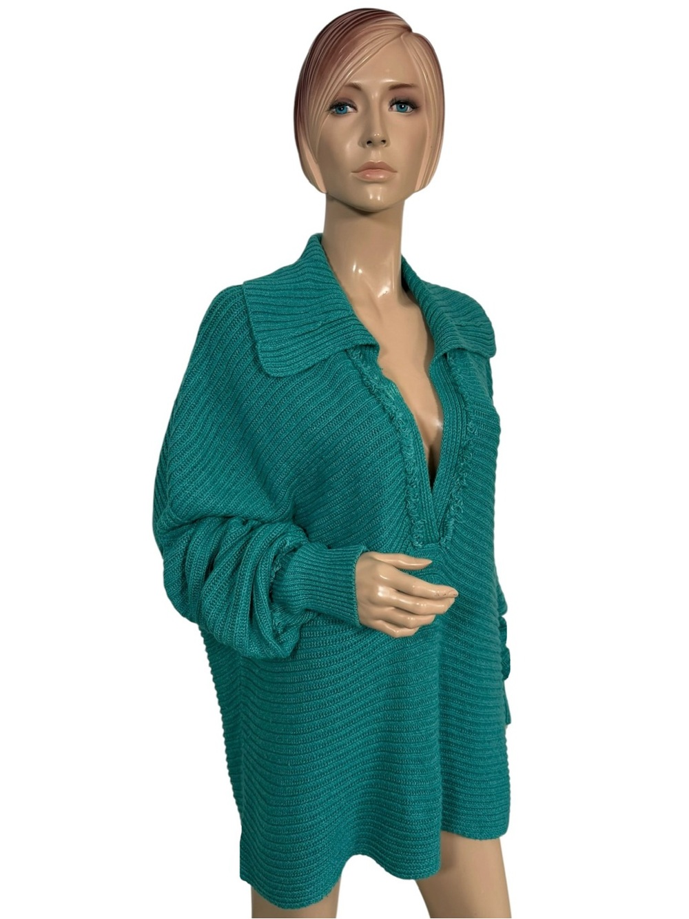 Free People Marlie Ribbed Knit Oversized
Collared Pullover Sweater Teal XL - Picture 4 of 10